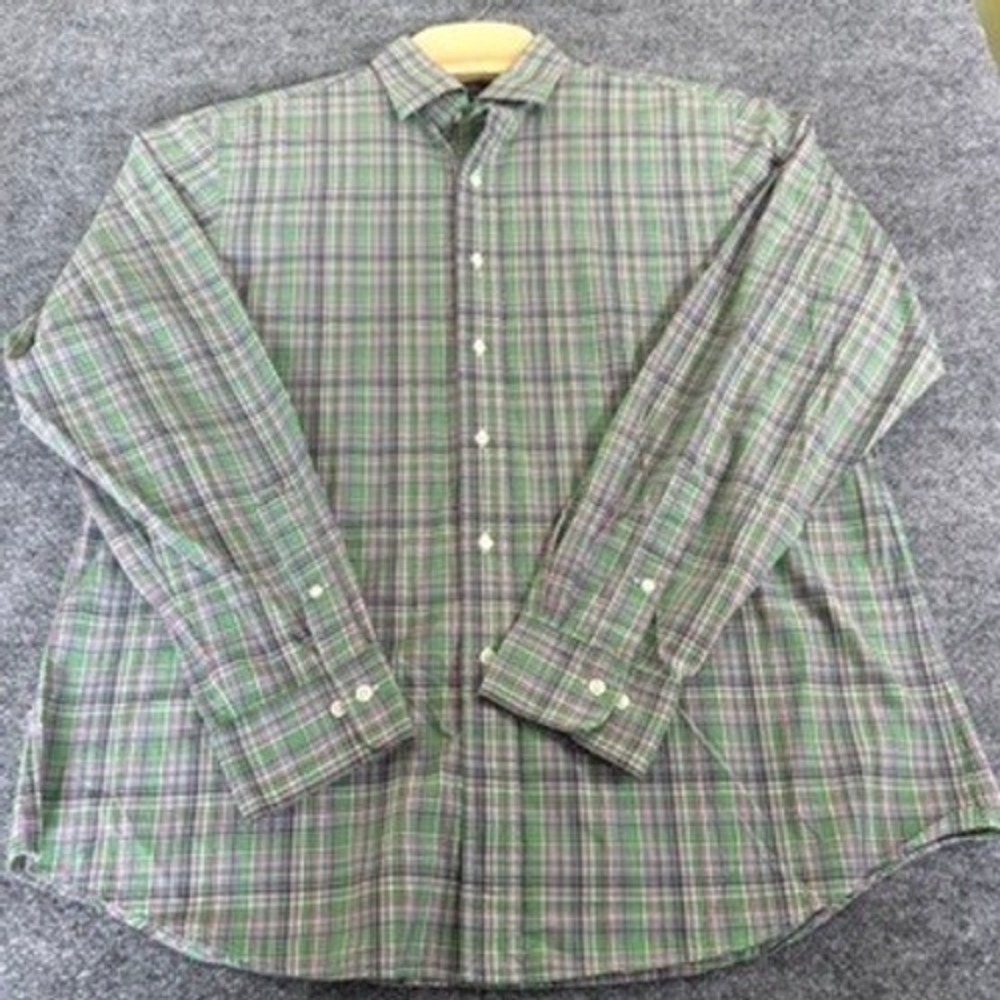 Polo Ralph Lauren Button Down Shirt Mens 17 XL Regent Custom Fit Plaid Green XL